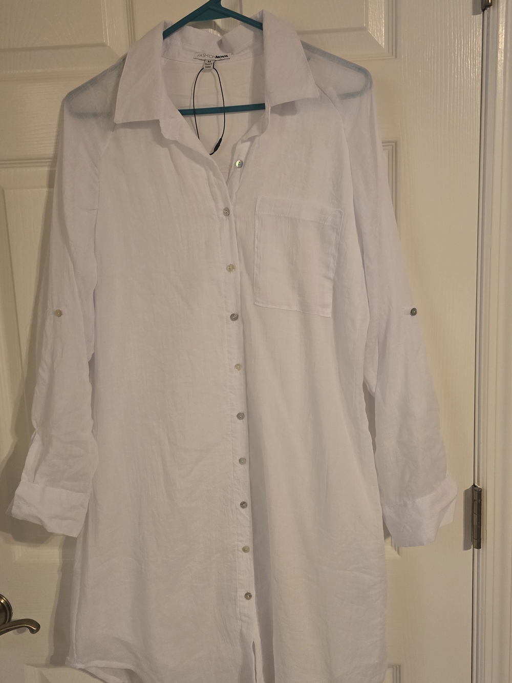 Fashion Nova White Long Sleeve Button-Up Dress